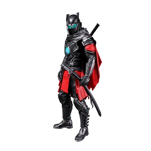 A cyberpunk ronin warrior, sleek black carbon-fibre samurai armor with glowing cyan circuit lines,…
